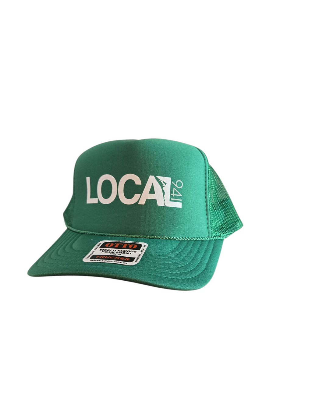 Green trucker hat with a white word Local with Anna Maria Island between the A and L