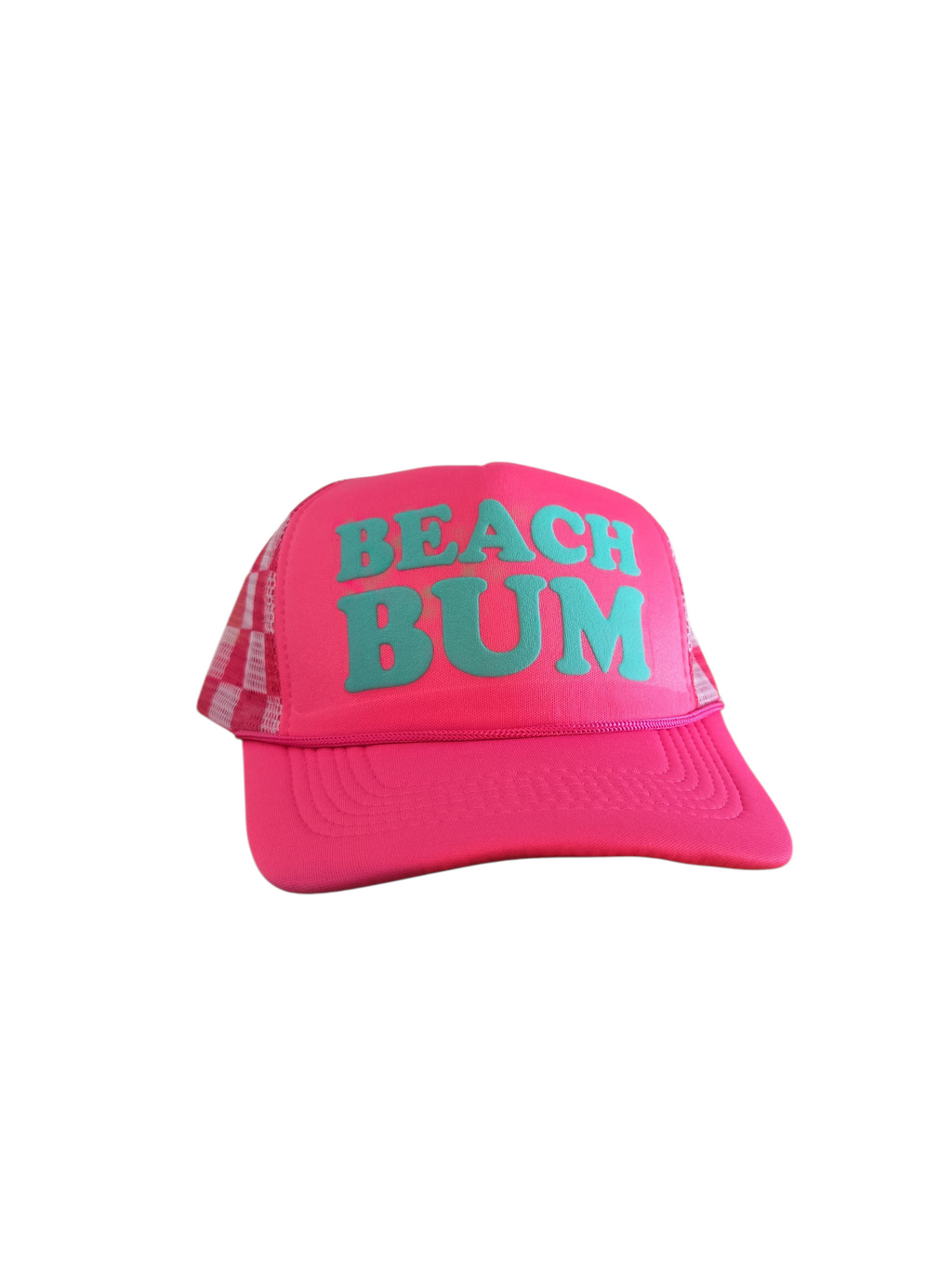 Pink Beach Bum trucker hat by Gnarly Mangrove Designs on Anna Maria Island